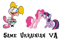 Size: 678x461 | Tagged: safe, twilight sparkle, earth pony, human, pony, unicorn, g4, dee dee, dexter, dexter's laboratory, exploitable meme, female, male, mare, meme, natalya romanko, same voice actor, ukrainian, unicorn twilight