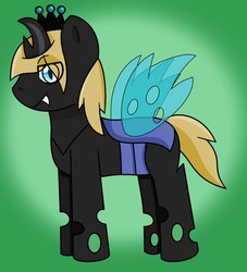 Size: 852x938 | Tagged: safe, artist:kitkatsart, oc, oc only, oc:prince deathwing, changeling, hybrid, changeling oc, interspecies offspring, offspring, parent:prince blueblood, parent:queen chrysalis, solo