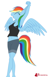 Size: 2508x4043 | Tagged: safe, artist:orang111, rainbow dash, anthro, g4, belly button, eyes closed, female, high res, midriff, open mouth, simple background, solo, spread wings, stretching, tongue out, transparent background, vector, yawn