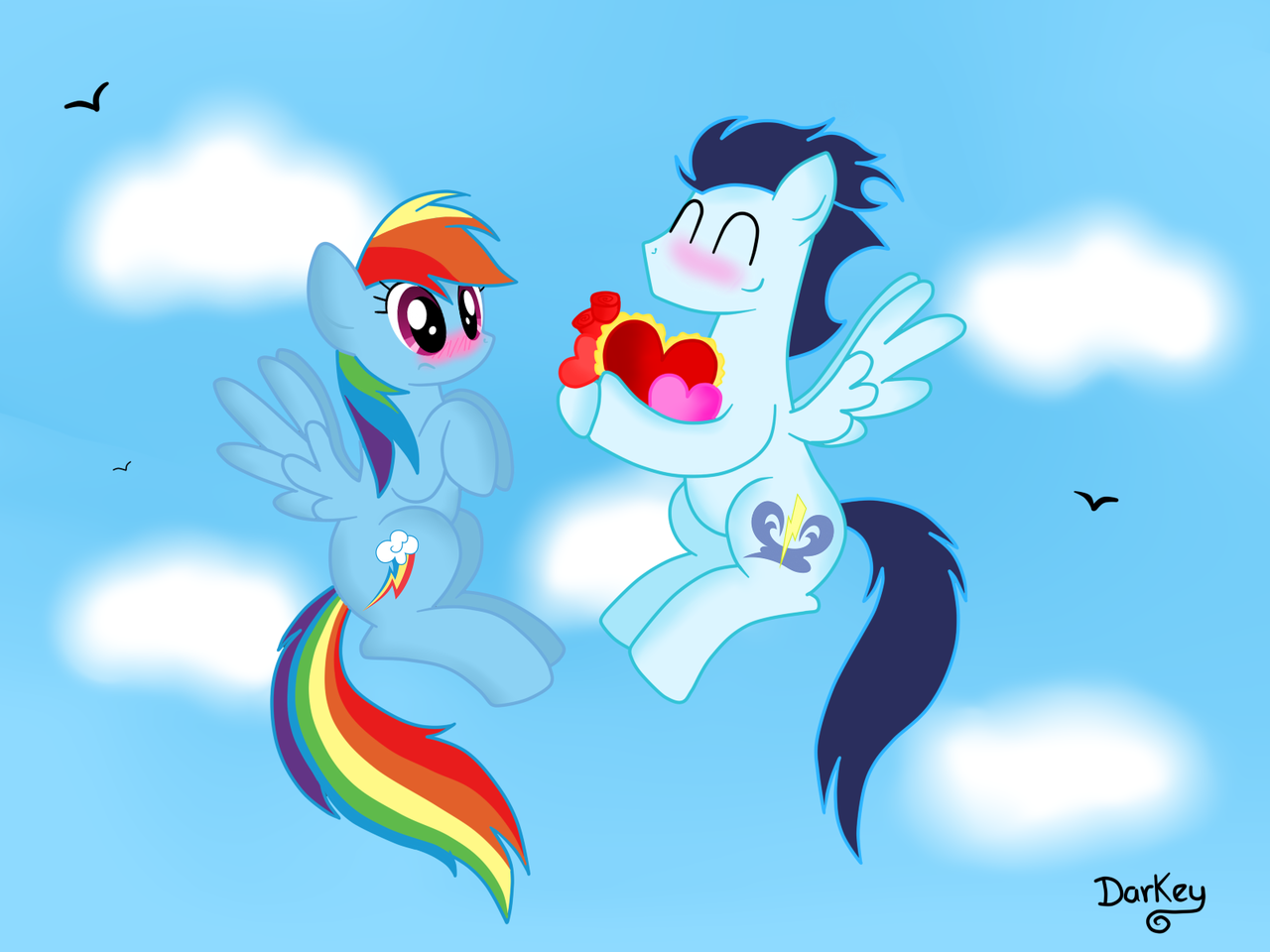 artist:twilightsparkle2000, <b>rainbow</b> dash, <b>soarin</b>&apos;, g4, blushing, cute,...