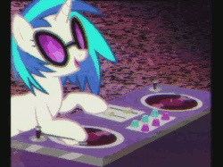 Size: 960x720 | Tagged: safe, screencap, dj pon-3, vinyl scratch, pony, unicorn, g4, season 4, testing testing 1-2-3, 4:3, 4:3 aspect ratio, animated, dancing, female, gif, hip hop, hooves, horn, mare, mixing console, music video, noise, open mouth, pose, rap, solo, sunglasses, turntable