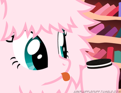 Size: 650x500 | Tagged: safe, artist:mixermike622, oc, oc only, oc:fluffle puff, g4, cookie, food, oreo, solo, tongue out