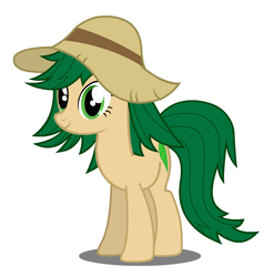 Size: 683x717 | Tagged: artist needed, source needed, safe, sweet leaf, pony, equestria girls, g4, alternate design, background human, background pony, equestria girls ponified, female, hat, ponified, simple background, solo, straw hat, vector, white background