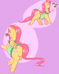 Size: 1280x1600 | Tagged: safe, artist:fatfurparadise, fluttershy, g4, chubby, clothes, cookie, dress, eating, fat, fattershy, running, tumblr, weight gain