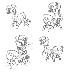 Size: 900x900 | Tagged: safe, artist:otterlore, rarity, drider, monster pony, original species, spider, spiderpony, g4, cute, female, grayscale, monochrome, simple background, sketch, sketch dump, solo, species swap, spiderponyrarity, spool, thread, white background