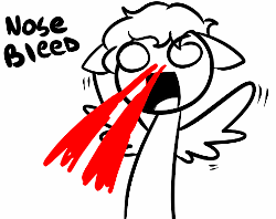 Size: 500x397 | Tagged: artist needed, safe, oc, oc only, oc:winged-shine, pegasus, pony, animated, blank eyes, explosive nosebleed, gif, male, no pupils, nosebleed, reaction image, solo, spread wings, stallion, wingboner, wings