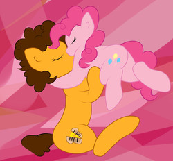 Size: 2000x1855 | Tagged: safe, artist:cutedementia, cheese sandwich, pinkie pie, g4, eyes closed, female, hug, kissing, male, ship:cheesepie, shipping, sitting, straight