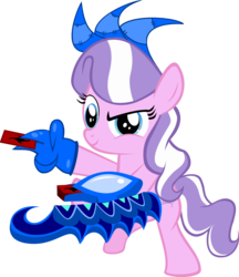 Size: 1012x1171 | Tagged: safe, artist:magerblutooth, diamond tiara, earth pony, pony, g4, card, duel disk, female, filly, foal, simple background, solo, transparent background, vector, yu-gi-oh!