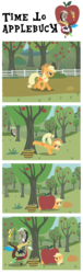 Size: 700x2300 | Tagged: safe, artist:notlikelyanartist, applejack, discord, g4, apple, applebucking, comic