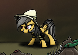 Size: 1754x1240 | Tagged: safe, artist:rambopvp, daring do, snake, g4, cave, dark, female, indoors, solo