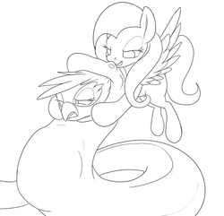 Size: 900x866 | Tagged: safe, artist:php187, fluttershy, gilda, griffon, pegasus, pony, snake, g4, eaten alive, female, gildaprey, mare, monochrome, predation, vore