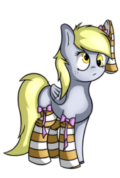 Size: 1565x2321 | Tagged: safe, artist:fluttylicious, derpy hooves, g4, bow, clothes, cute, female, filly, socks, solo, striped socks