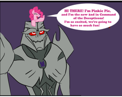 Size: 379x300 | Tagged: safe, artist:metalcervidae, pinkie pie, g4, hot nuts, megatron, transformers, transformers prime