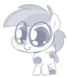 Size: 356x409 | Tagged: safe, artist:sb, pipsqueak, g4, big eyes, chibi, colt, cute, eyes, male, monochrome, sketch, solo