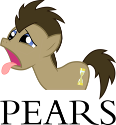 Size: 6980x7497 | Tagged: safe, artist:peora, doctor whooves, time turner, earth pony, pony, g4, absurd resolution, bleh, cute, doctor who, male, open mouth, pear, recolor, simple background, solo, stallion, that pony sure does hate pears, tongue out, transparent background