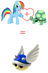 Size: 1000x1500 | Tagged: safe, rainbow dash, tank, pegasus, pony, tortoise, g4, blue shell, female, implied bestiality, interspecies, interspecies offspring, mare, meme, mind blown, offspring