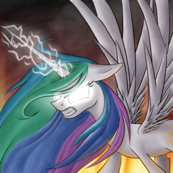 Size: 2000x2000 | Tagged: dead source, safe, artist:cloud-dash, princess celestia, g4, angry, female, glowing eyes, high res, magic, solo