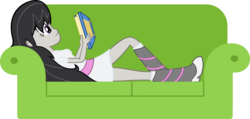Size: 2681x1278 | Tagged: safe, artist:zacatron94, octavia melody, equestria girls, g4, book, boots, clothes, couch, dress, equestria girls-ified, female, kneesocks, reading, simple background, socks, solo, transparent background