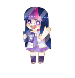 Size: 377x393 | Tagged: safe, artist:mori, twilight sparkle, human, g4, book, chibi, female, glasses, humanized, pixiv, solo