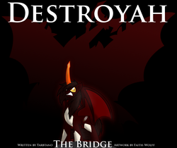 Size: 1452x1220 | Tagged: safe, artist:faith-wolff, alicorn, kaiju, kaiju pony, pony, fanfic:the bridge, black background, colored horn, cover, curved horn, destoroyah, destoroyah (female), fanfic art, female, godzilla (series), growling, horn, mare, ponified, simple background, slit pupils, solo, thestracorn, yellow eyes