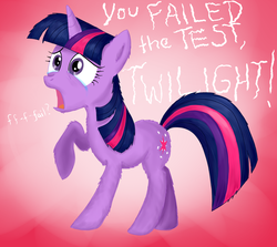 Size: 1400x1250 | Tagged: safe, artist:robin jacks, twilight sparkle, pony, unicorn, g4, season 3, the crystal empire, crying, failed, failure, female, open mouth, raised hoof, shocked, solo, unicorn twilight