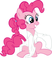 Size: 2536x2868 | Tagged: safe, artist:celine-artnsfw, artist:muffinname, pinkie pie, g4, alternate hairstyle, clothes, cute, diapinkes, female, high res, oversized clothes, ponytail, simple background, sitting, solo, transparent background