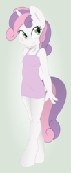 Size: 1315x3201 | Tagged: safe, artist:ambris, artist:scarletlightning565, sweetie belle, anthro, unguligrade anthro, g4, blushing, clothes, dress, female, older, smiling, solo, svg, teenager