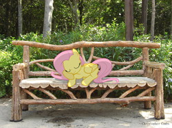 Size: 971x728 | Tagged: safe, artist:digitalpheonix, artist:xcookie-doughandlily, fluttershy, g4, bench, irl, photo, ponies in real life, shadow, sleeping, solo