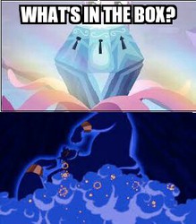 Size: 291x332 | Tagged: safe, twilight sparkle, genie, g4, my little pony: friendship is magic, princess twilight sparkle (episode), aladdin, chest of harmony, exploitable meme, genie (aladdin), meme, what's in the box?