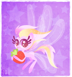 Size: 731x786 | Tagged: safe, artist:disfiguredstick, breezie, g4, berry, food, fruit, smiling, solo, starry eyes, strawberry, wingding eyes