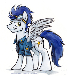 Size: 567x620 | Tagged: safe, artist:kenket, artist:spainfischer, soarin', pegasus, pony, g4, male, old cutie mark, solo, stallion, traditional art