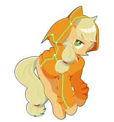 Size: 632x675 | Tagged: safe, artist:cosmichat, applejack, g4, clothes, female, hoodie, simple background, solo, transparent background
