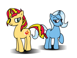 Size: 485x369 | Tagged: safe, artist:shadoweco, sunset shimmer, trixie, pony, unicorn, g4, duo, duo female, female, mare, simple background, transparent background