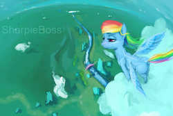 Size: 1822x1218 | Tagged: safe, artist:sharpieboss, rainbow dash, g4, butt, cloud, cloudy, female, plot, rainbutt dash, scenery, solo, vertigo