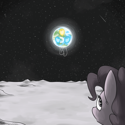 Size: 1500x1500 | Tagged: safe, artist:yeendip, pinkie pie, g4, grayscale, here on the moon, monochrome, moon, music, partial color, space