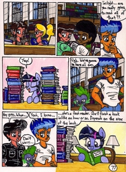 Size: 1372x1879 | Tagged: safe, artist:newyorkx3, flash sentry, spike, twilight sparkle, oc, oc:tommy, alicorn, pony, comic:twilight and the big city, g4, comic, female, mare, non-mlp oc, self insert, traditional art, twilight sparkle (alicorn)