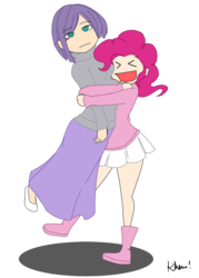 Size: 1009x1412 | Tagged: safe, artist:kprovido, maud pie, pinkie pie, human, g4, :|, ><, clothes, duo, duo female, eyes closed, female, humanized, long skirt, simple background, skirt, sweater, transparent background, xd