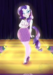 Size: 1600x2263 | Tagged: safe, artist:meb90, rarity, anthro, g4, clothes, dress, female, solo, stage