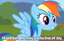 Size: 743x476 | Tagged: safe, edit, edited screencap, screencap, rainbow dash, g4, testing testing 1-2-3, animated, cute, dashabetes, female, i have done nothing productive all day, meme, nodding, open mouth, smiling, solo, spread wings, talking