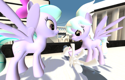 Size: 1600x1024 | Tagged: safe, artist:viranimation, cloudchaser, flitter, rumble, g4, 3d, cloudsdale, female, gmod, male, polyamory, rumble gets both the mares, ship:flitterumble, ship:flitterumblechaser, ship:rumblechaser, shipping, straight, tickling