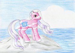 Size: 1024x724 | Tagged: safe, artist:normaleeinsane, springy, g1, colorswirl ponies, female, palindrome get, solo, traditional art
