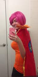 Size: 478x960 | Tagged: safe, artist:lochlan o'neil, scootaloo, human, g4, breasts, busty scootaloo, cape, clothes, cosplay, female, irl, irl human, photo, selfie, solo