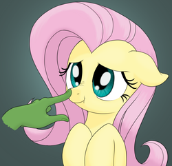 Size: 766x739 | Tagged: safe, artist:rainbow-dosh, artist:stoic5, fluttershy, oc, oc:anon, human, pony, g4, boop, cute, disembodied hand, female, floppy ears, hand, mare, scrunchy face, shyabetes, smiling