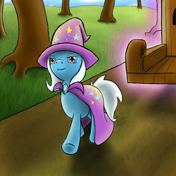 Size: 2000x2000 | Tagged: safe, artist:manearion, trixie, pony, unicorn, g4, female, high res, magic, mare, smug, solo, underhoof, wagon