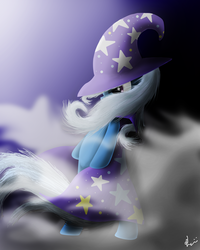 Size: 2400x3000 | Tagged: safe, artist:bronyontheway, trixie, pony, g4, bipedal, female, fog, high res, solo