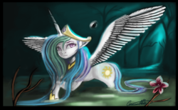 Size: 1140x700 | Tagged: safe, artist:auroriia, princess celestia, g4, female, solo, water, wet mane