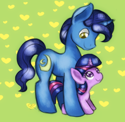 Size: 613x600 | Tagged: safe, artist:chiuuchiuu, night light, twilight sparkle, g4, father and daughter, filly, younger