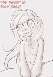 Size: 971x1400 | Tagged: safe, artist:randy, oc, oc only, oc:aryanne, pony, semi-anthro, belly button, black and white, blonde, chest fluff, cute, dat face, eyeroll, female, grayscale, happy, hips, hollywood smile, monochrome, reaction image, sitting, smiling, solo, teeth, this thread is slow again