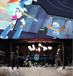 Size: 524x546 | Tagged: safe, rainbow dash, trixie, equestria girls, g4, my little pony equestria girls: rainbow rocks, bass battle, crossover, guitar, michael cera, scott pilgrim, scott pilgrim vs the world, todd ingram