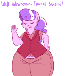 Size: 471x552 | Tagged: safe, artist:secretgoombaman12345, diamond tiara, earth pony, anthro, ask chubby diamond, ask nudist sweetie belle, g4, animated, ass, butt, chubby, fat, female, solo, wide hips